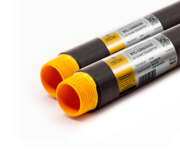 Tubería Conduit con recubrimiento exterior de PVC e interior de uretano amarillo, marca REPSA Yellow Coat.