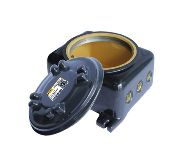 Caja de conexiones GUBB con recubrimiento exterior de PVC e interior con uretano amarillo, marca REPSA Yellow Coat®.