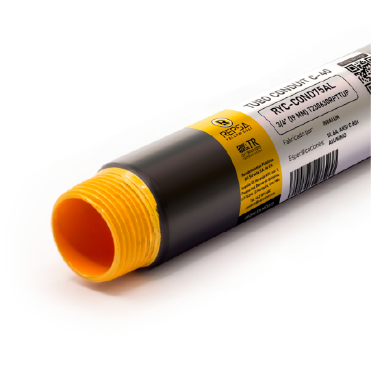 Tubería Conduit con recubrimiento exterior de PVC e interior de uretano amarillo, marca REPSA Yellow Coat.